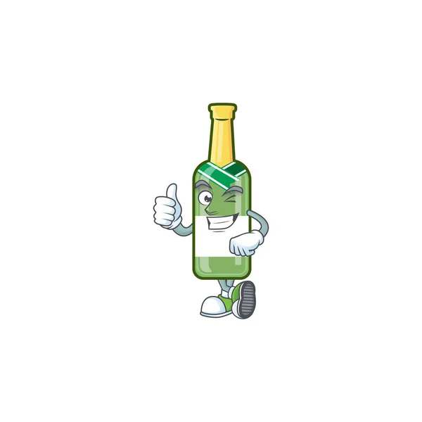 Kép pezsgő zöld palack, hogy hüvelykujj fel gesztus — Stock Vector