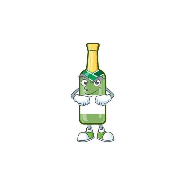 Champagne green bottle mascot cartoon style with Smirking face — Stock Vector