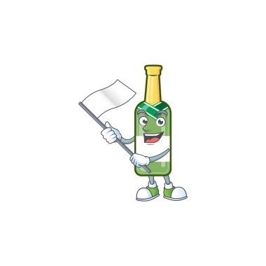 Şampanya şişesi, yeşil çizgi film karakteri tarzıyla duran sevimli bayrak.