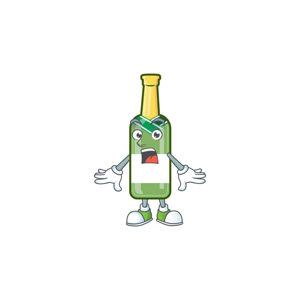 Sorprendida botella de champán verde gesto de la cara en el estilo de dibujos animados — Archivo Imágenes Vectoriales