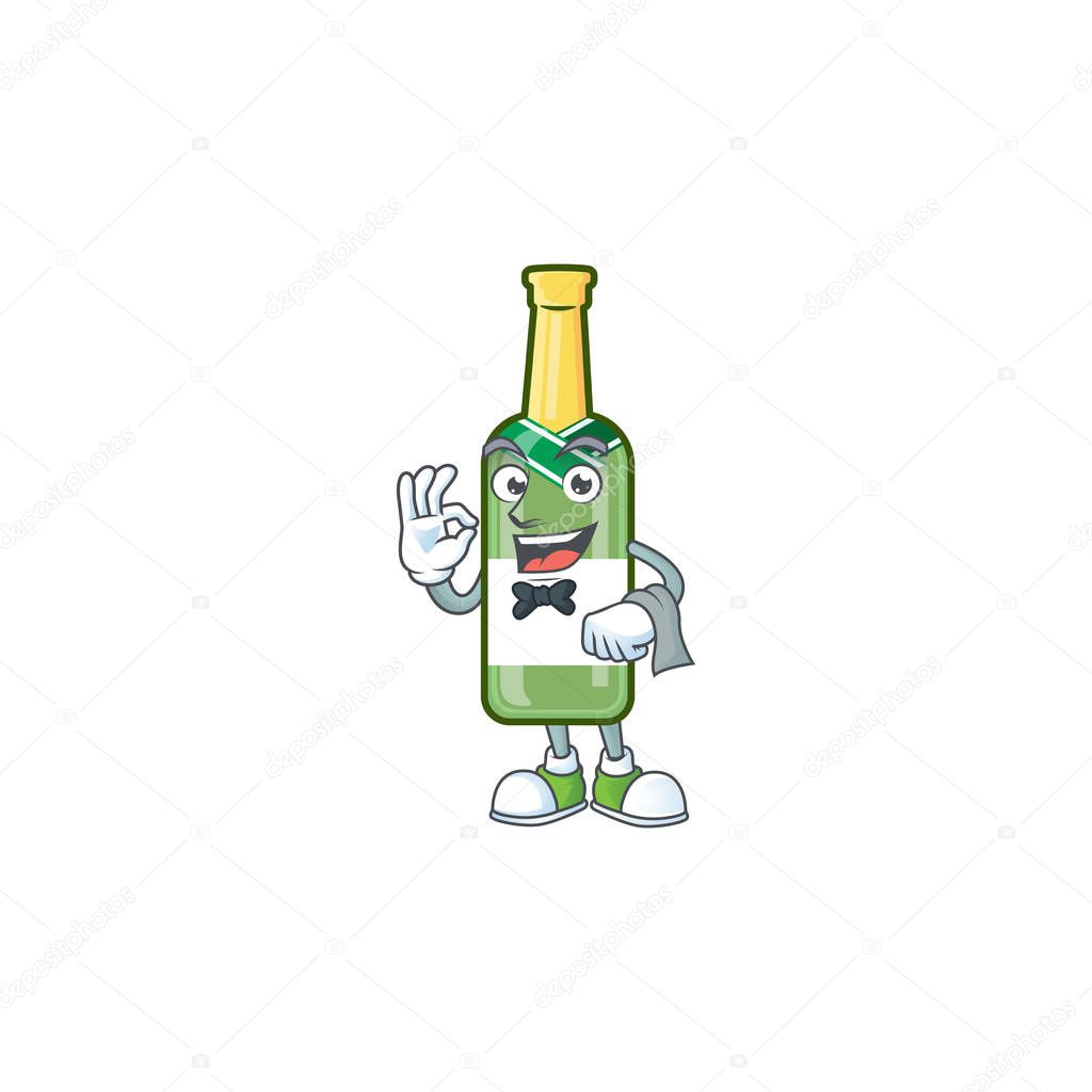 Champagne green bottle Character on A stylized Waiter look