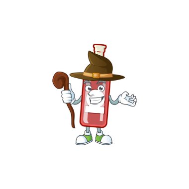 Mutlu cadılar bayramı cadısı şampanya kırmızı şişe çizgi film karakteri tarzı