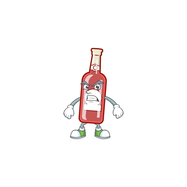 Champanhe garrafa vermelha estilo de personagem de desenho animado com rosto irritado —  Vetores de Stock