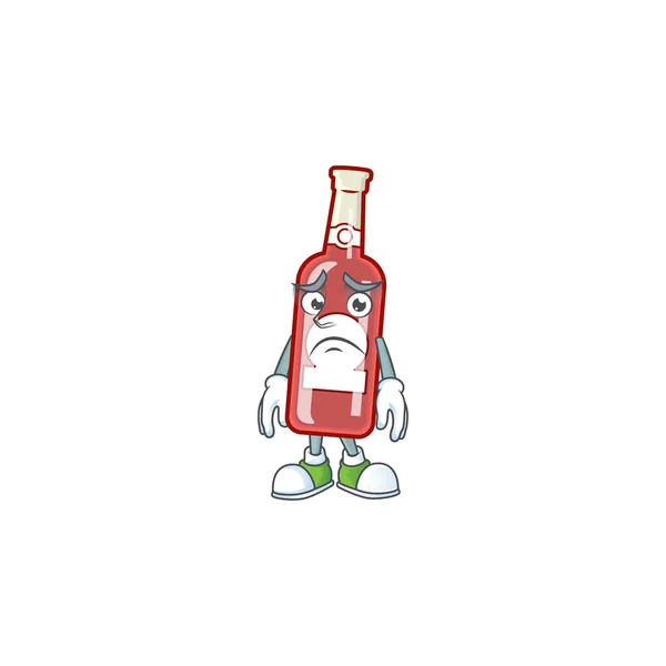 Champán botella roja Personaje de dibujos animados que muestra cara mirada miedo — Vector de stock