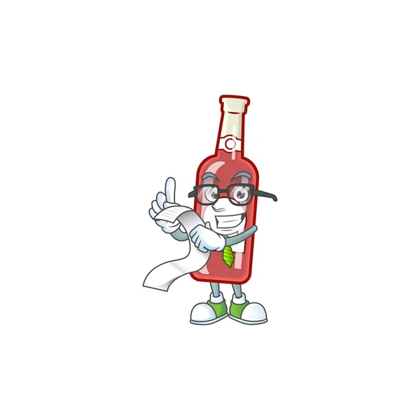 Niedlichen Champagner rote Flasche Cartoon-Figur mit Speisekarte bereit zu dienen — Stockvektor