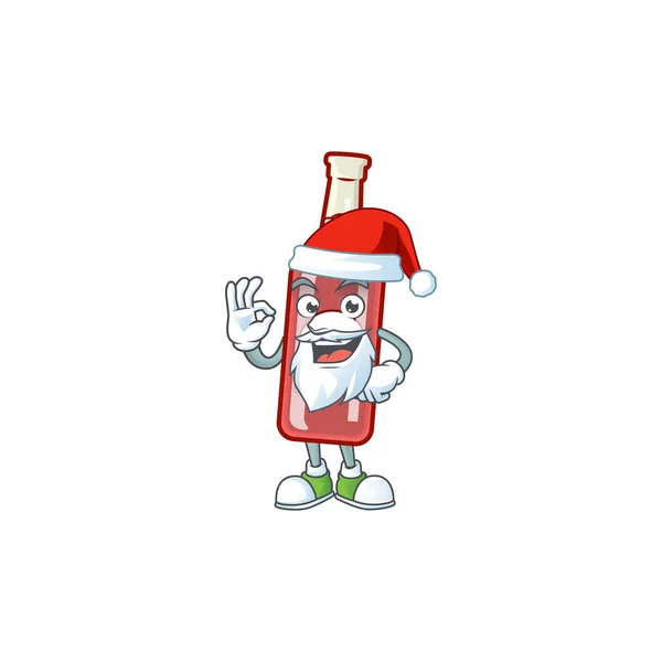 Красная бутылка шампанского в дизайне персонажей мультфильма Санта — стоковый вектор