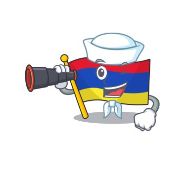 Maskot bayraklı Ermenistan denizcisi dürbünlü karakter