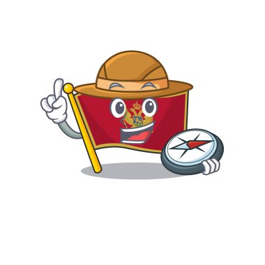 Elinde pusula karakteri olan bir maskotun bayrağı.