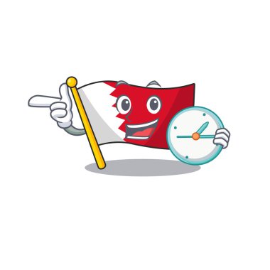 Maskot bayraklı Bahreyn ve yanında saat karakteri