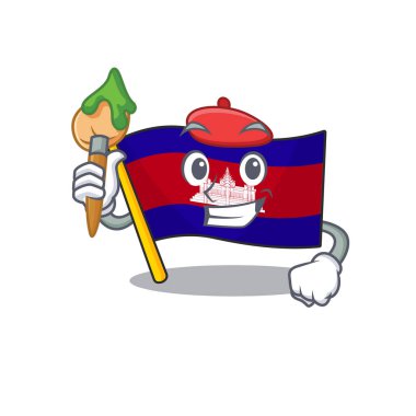 Ressam karakterli bayrak Kamboçya karikatürü