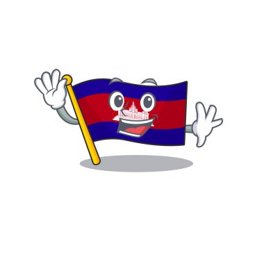 Kamboçya bayrağını maskotla sallayarak