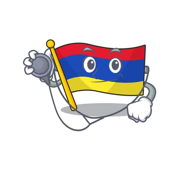 Bandera armenia de dibujos animados con carácter médico — Vector de stock