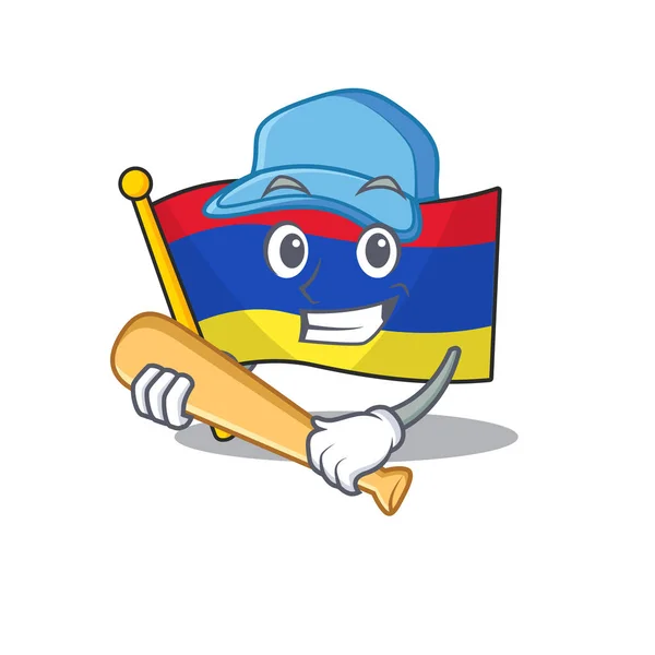 Flagga armenia tecknad med i att spela baseball karaktär — Stock vektor