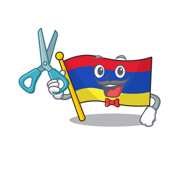 Bandera armenia de dibujos animados con carácter de peluquero — Vector de stock