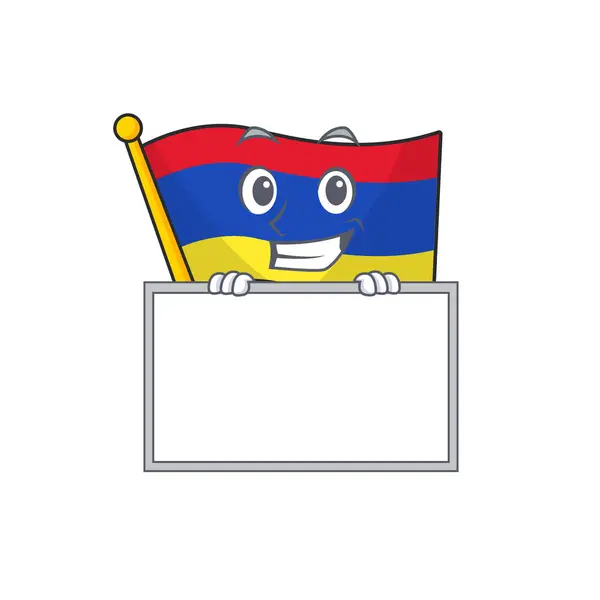 Bandera armenia de dibujos animados con en la sonrisa con el carácter de la junta — Archivo Imágenes Vectoriales