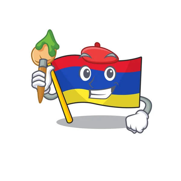 Bandera armenia de dibujos animados con carácter de pintor — Vector de stock