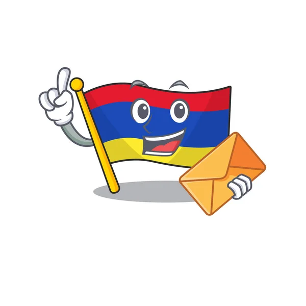 Tecknad flagga armenia isolerad karaktär ta kuvert — Stock vektor