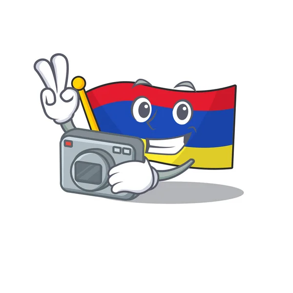 Bandera de la mascota armenia con en el personaje del fotógrafo — Archivo Imágenes Vectoriales