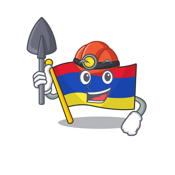 マスコットの旗のアルメニアとともに鉱山労働者のキャラクター — ストックベクタ