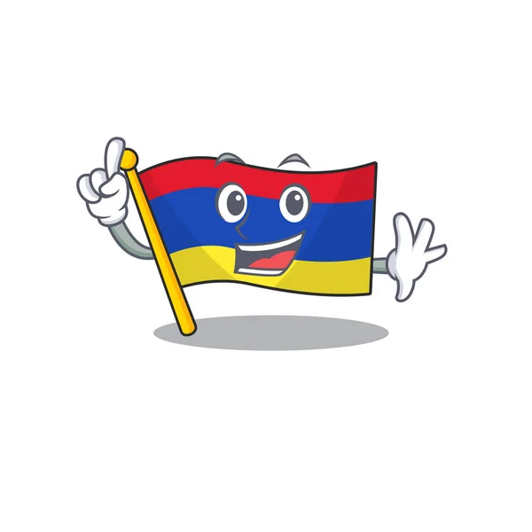 Bandera armenia de dibujos animados con en el dedo carácter — Vector de stock