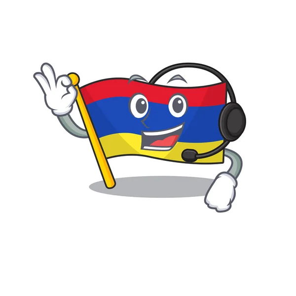 Bandera armenia de dibujos animados con carácter de auriculares — Archivo Imágenes Vectoriales