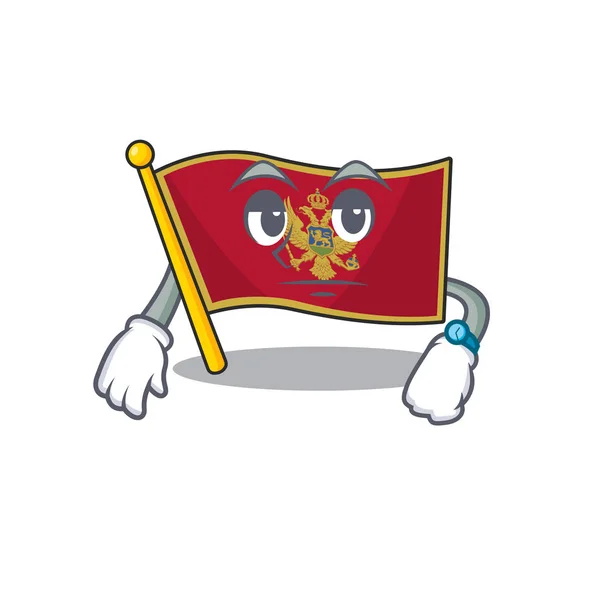 Bandiera montenegro cartone animato con in attesa personaggio — Vettoriale Stock