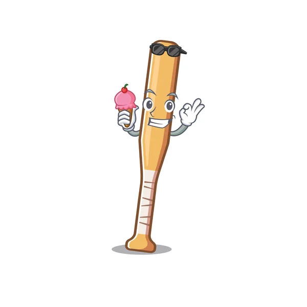 Character baseball bat in cartoon with ice cream shape — Stock Vector