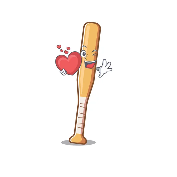 Taco de beisebol dos desenhos animados com o personagem coração segurando — Vetor de Stock
