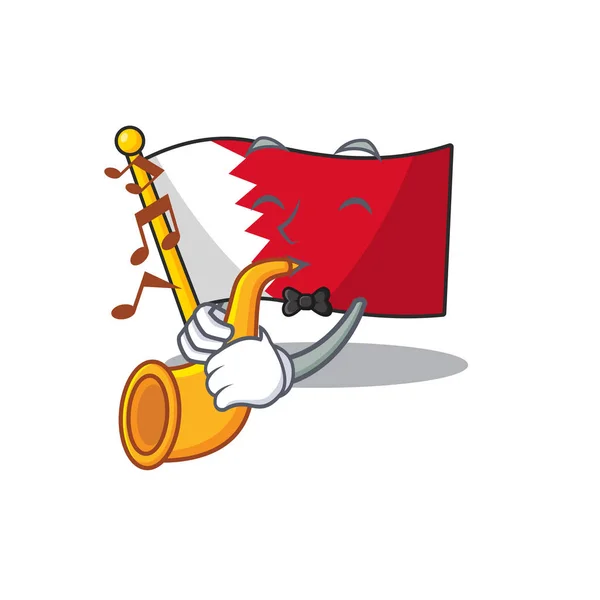Drapeau dessin animé bahreïn avec dans avec caractère trompette — Image vectorielle
