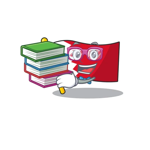 Bandiera del fumetto bahrain isolato nel personaggio studente portare libro — Vettoriale Stock