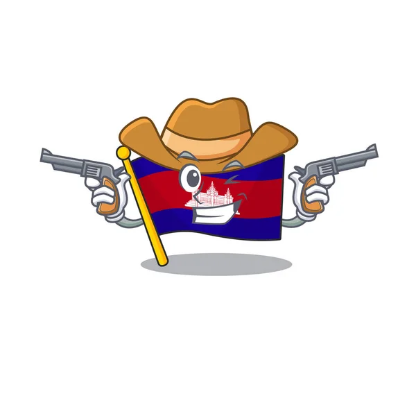 Kovboy karakterli bayrak Kamboçya çizgi filmi — Stok Vektör