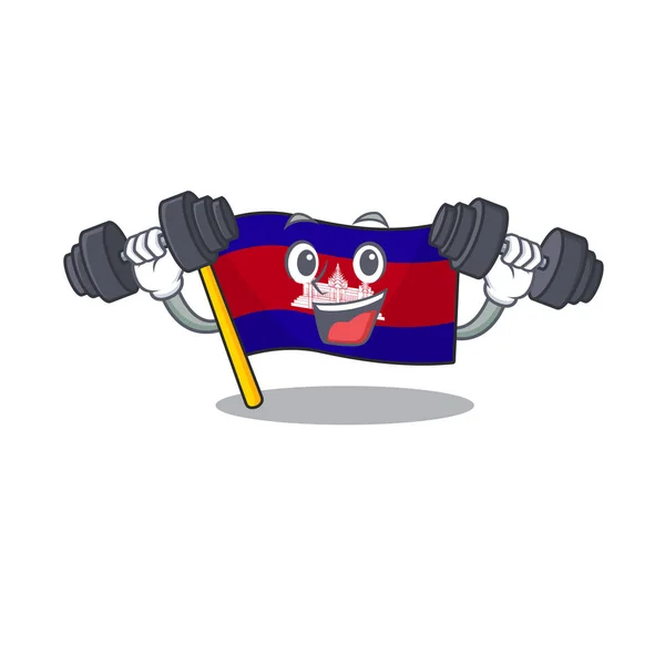Σημαία cambodia κινουμένων σχεδίων με in με φέρει χαρακτήρα barbell — Διανυσματικό Αρχείο