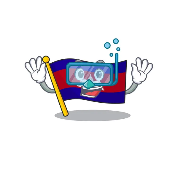 Buceo bandera de dibujos animados cambodia en con la mascota — Vector de stock