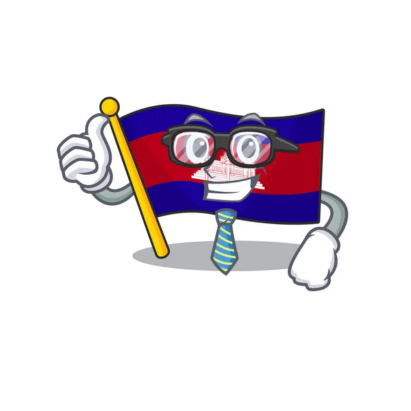 Zakenman cartoon vlag cambodia in met mascotte — Stockvector