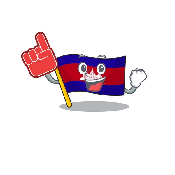 Mascotte vlag cambodia met in karakter schuim vinger — Stockvector