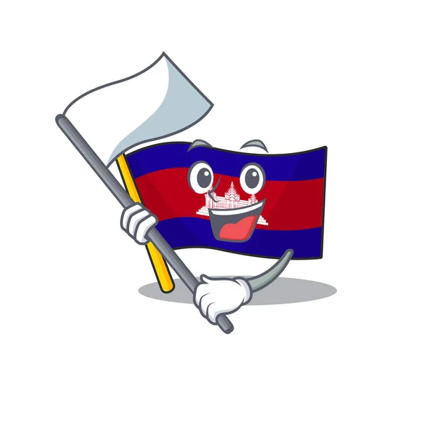 Mascotte vlag cambodia met karakter brengen vlag — Stockvector