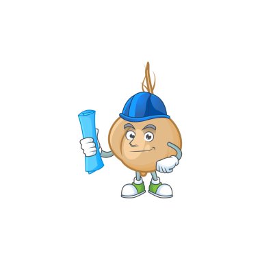 Neşeli mimar jicama karikatür stili mavi izler taşıyor