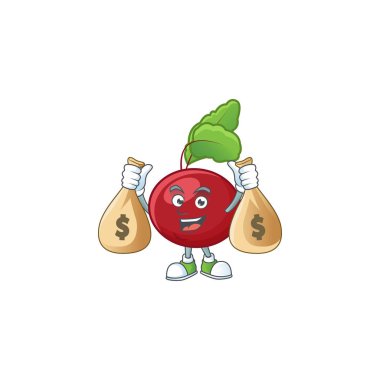 Mutlu kırmızı pancar, iki para çantalı çizgi film karakteri.