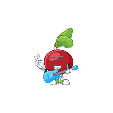 Sevimli ve havalı kırmızı pancar yeşili, gitarlı çizgi film karakteri performansı.