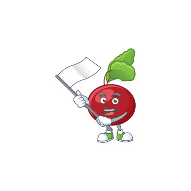 Sevimli kırmızı pancar, çizgi film karakteri tasarımı, elinde bir bayrak.