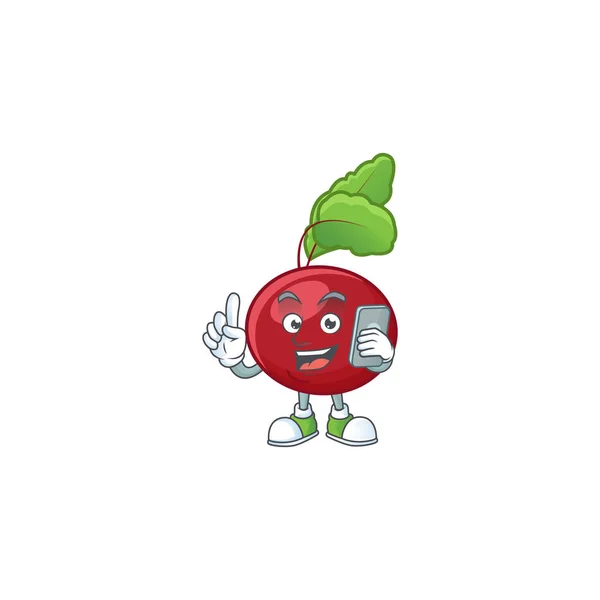 Diseño de la mascota de remolacha roja verdes hablando por teléfono — Vector de stock