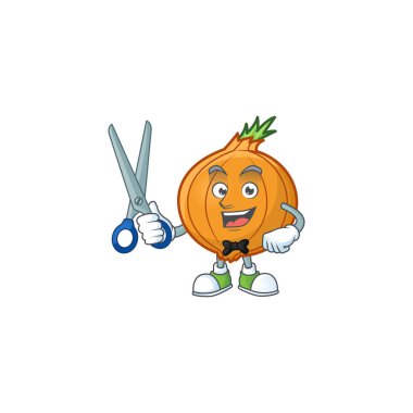 Gülen berber arpacık soğanı maskot karakter tasarımı