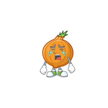 Üzgün, ağlayan jest arpacık soğanı çizgi film karakteri tarzı