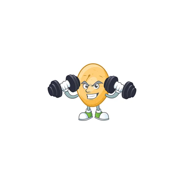 Fitness ícone mascote de batata exercício com sinos — Vetor de Stock