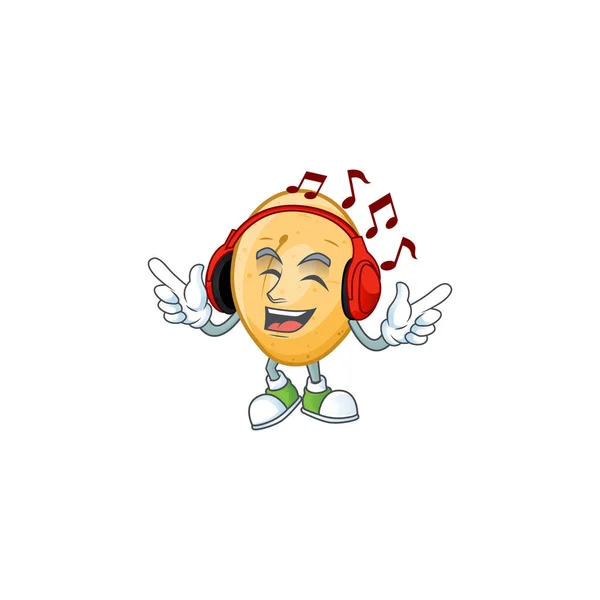 Cantando e ouvindo música personagem de desenho animado batata — Vetor de Stock