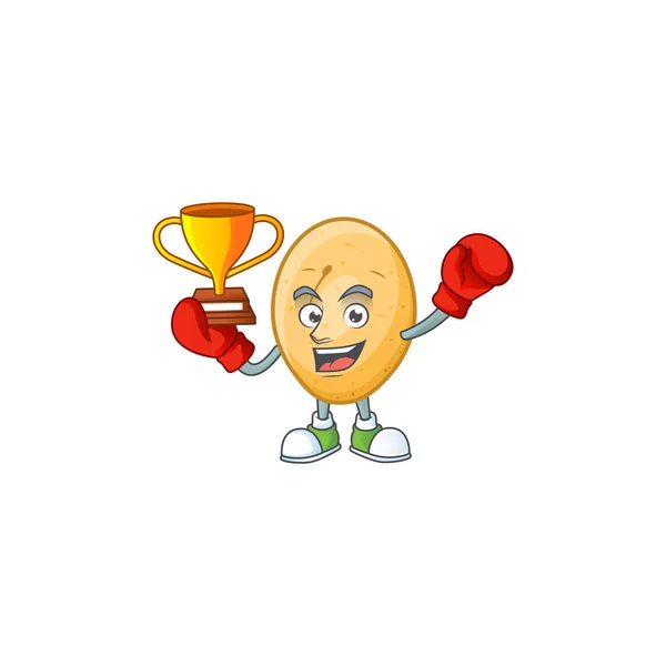 Super cool Boxing pemenang kentang dalam gaya kartun maskot - Stok Vektor