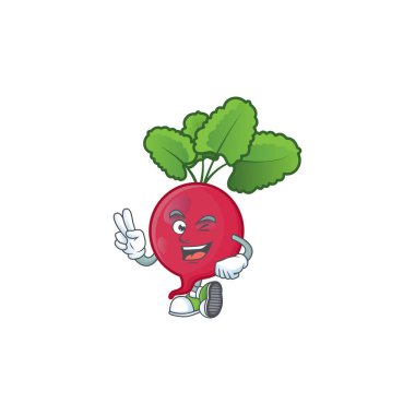 Kırmızı turp maskot stili, iki parmaklı.