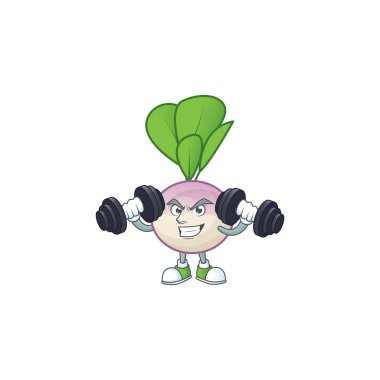 Spor salonu halterli şalgam maskotu.