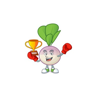 Süper havalı boks kazanan şalgam maskot tarzı.