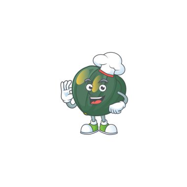 Gülen yüzlü şef palamut ezmesi karakteri beyaz şapkalı.